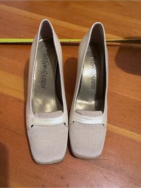 Yves Saint Laurent Beige Square-Toe Flats